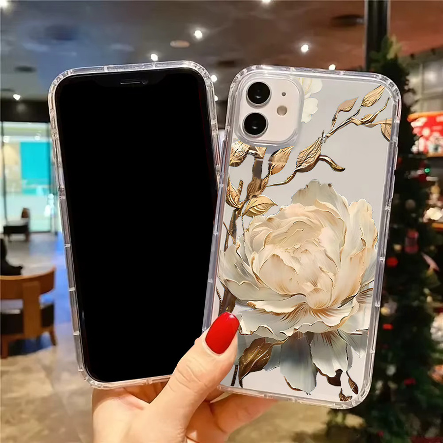Transparente Silikon Handyhülle mit Peonien-Muster für iPhone 11 bis iPhone 17 Pro Max und weitere Modelle - Bild 4
