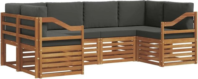 vidaXL Sofagarnitur 20-teilig aus Massivholz Akazie in Natur und Anthrazit mit Ecksofas, Mittelsitzen und Kissen im L-Shape Design - Bild 1