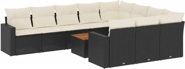 vidaXL 11-teilige Garten-Sofagarnitur aus Polyrattan in Schwarz mit Kissen und Couchtisch im L-Shape Design - Bild 1