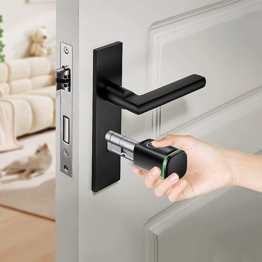 Smart Lock Zylinder 60mm Euro-Zylinder mit Fingerabdruck, App-Steuerung, Schlüsselkarte und manuellem Schlüssel, IP53 wasserdicht, Typ-C Notstromversorgung, Schwarz und Silber - Bild 4