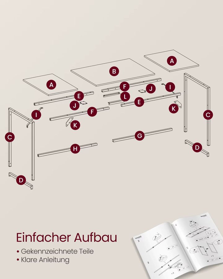 VASAGLE Schreibtisch im Industrie-Design, Vintage Computertisch für dein Arbeitszimmer oder Schlafzimmer, B/T/H: 100 x 50 x 75 cm - Bild 5