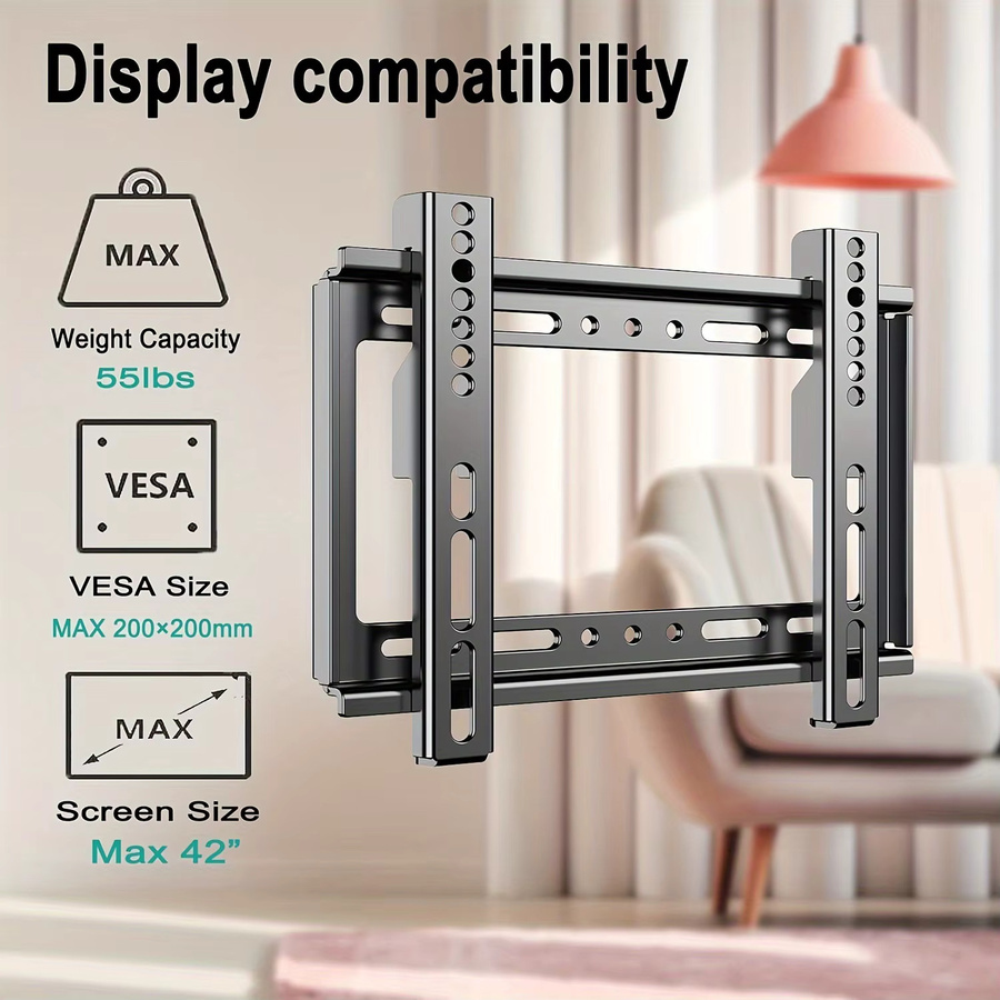 BEISHI Universal-TV-Wandhalterung für Flach- und gebogene Fernseher von 14 bis 42 Zoll, Farbe: Schwarz oder Grün, max. VESA 200 x 200 mm, bis zu 25 kg Traglast - Bild 2