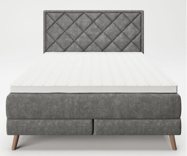 PLAYBOY Boxspringbett Audrey Hybrid in Anthrazit mit Velvet-Bezug und Diamond-Stitching, B/T/H: 140 x 200 x 130 cm - Bild 1