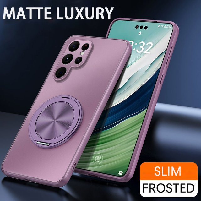 Fudusaidman Mattierte Schutzhülle für Samsung Galaxy S26 S25 S24 S23 S22 Ultra Plus mit Magnetischem Ständer, Ringhalter und Linsenschutz in Schwarz - Bild 1
