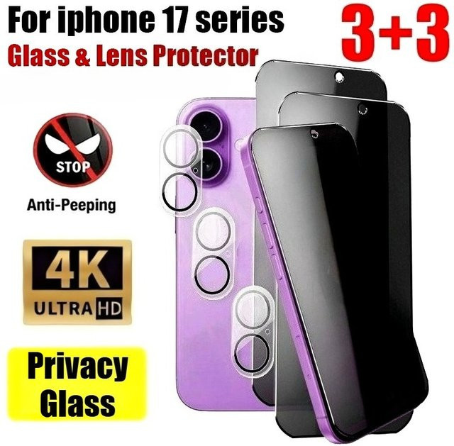 DIXSG 6-in-1 Sichtschutz-Displayfolie und Kamera-Objektivschutz für iPhone 17, 16, 15, 14, 13, 12, 11 Pro Max und 16e, transparent - Bild 1