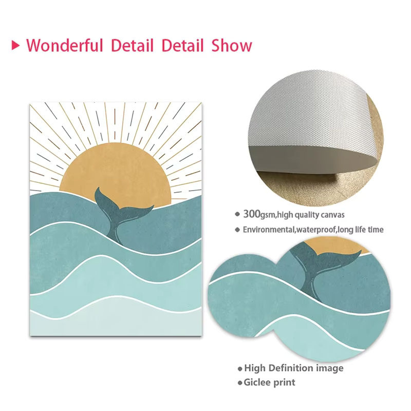 Potdemiel Leinwand Wandbild Maritimes Motiv mit Fisch Wal Möwe und Sonnenuntergang in Mehrfarbig - Bild 2