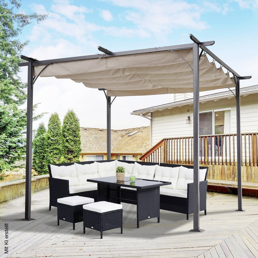 Outsunny Pergola aus Metall in Schwarz mit Polyesterdach B/H/L: 300 x 230 x 300 cm - Bild 3