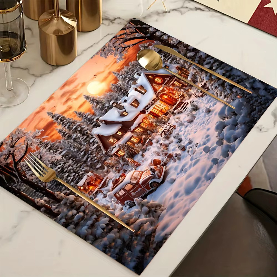 VIKAMA 4-teiliges Tischset-Set mit Winterschneeszenen für die Weihnachtsdekoration - Bild 3