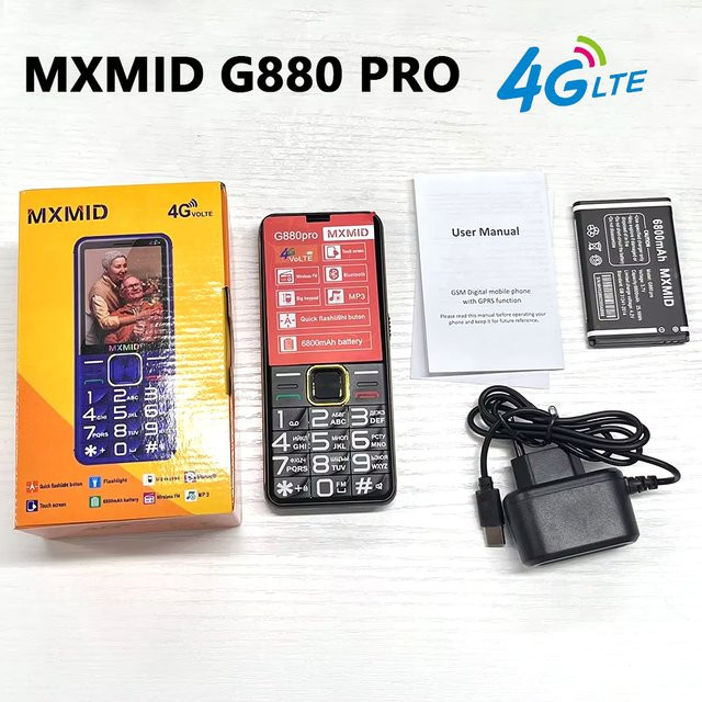 MXMID G880 PRO 4G Handy mit 2,4 Zoll LCD Display, 6800 mAh Akku und Tastatur für Senioren in Gold oder Schwarz - Bild 1
