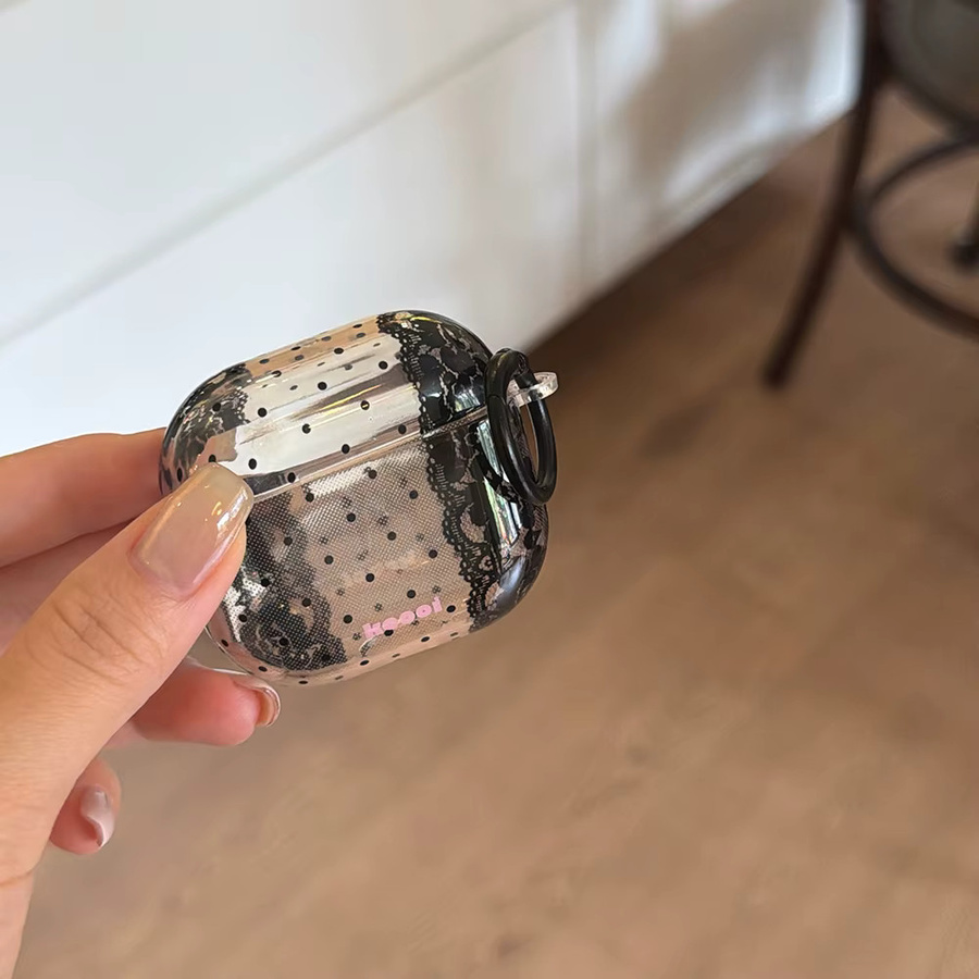 IMD Transparente Schutzhülle mit schwarzer Spitzenverzierung und Polka Dot Design für Apple AirPods 1 2 3 4 Pro Pro2 Pro3 - Bild 3