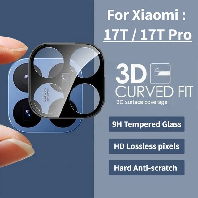 Schwarze 9H 3D Gebogene Linsenschutzfolie aus gehärtetem Glas für Xiaomi 17T und 17T Pro, Kratzfest und Transparent - Bild 1