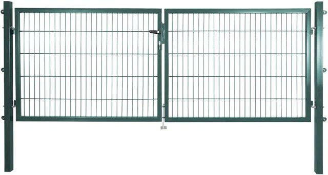 Solid Doppeltor aus Stahl in Grün mit Füllung für Stabmatten, B: 300 cm, H: 125 cm - Bild 1