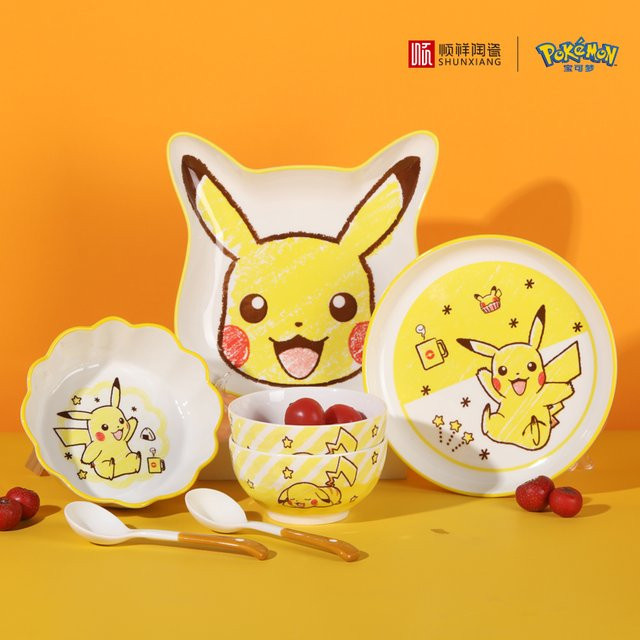 Shunxiang Keramik-Geschirrset für Kinder mit Pikachu Cartoon-Design, Anime-Themen-Essgeschirr aus Keramik - Bild 1