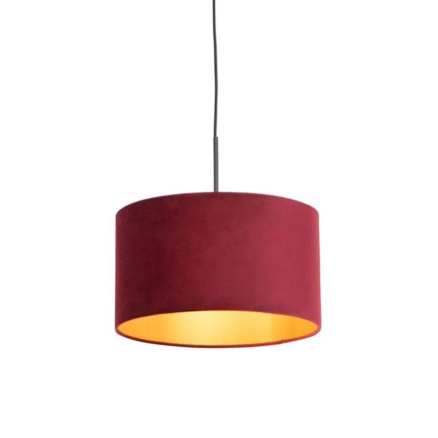 QAZQA Pendelleuchte mit Veloursschirm in Rot und Gold, Durchmesser: 35 cm - Bild 2