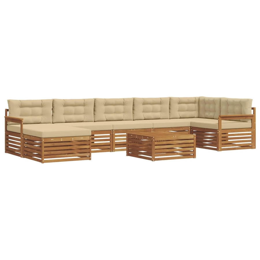 vidaXL Sofagarnitur 8-teilig aus Massivholz Akazie in Natur und Beige mit Armlehnen und Polsterkissen - Bild 2