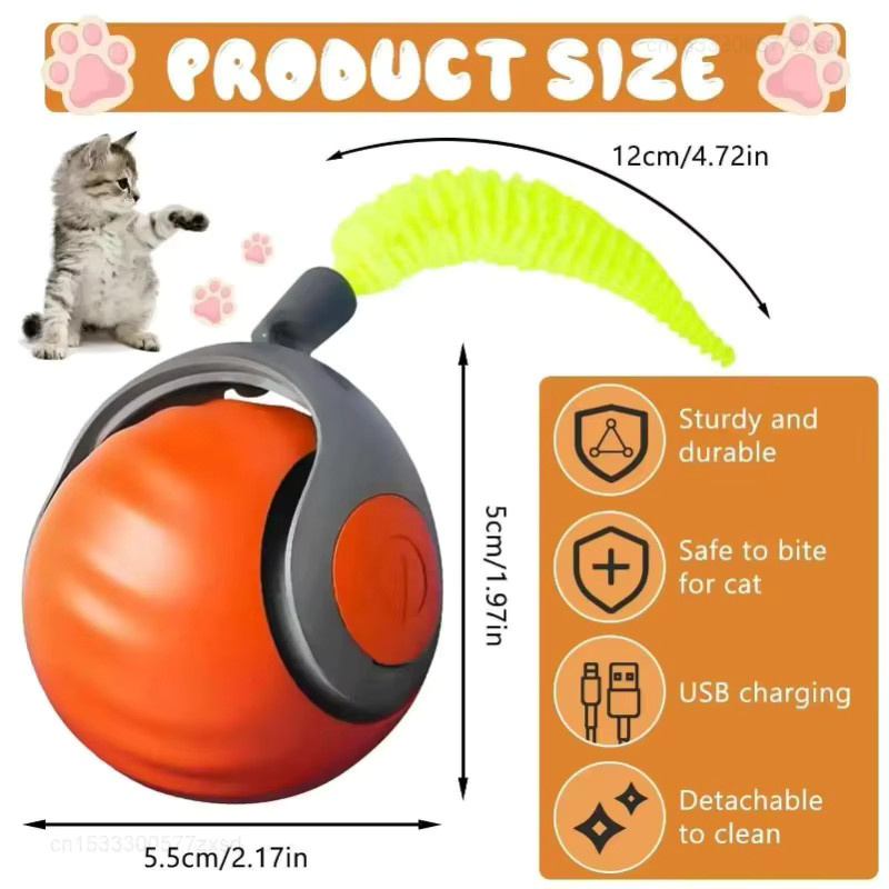 MIJIA Interaktives Katzenspielzeug Ball, Automatischer Rollball mit Schwanz, Wiederaufladbar - Bild 3