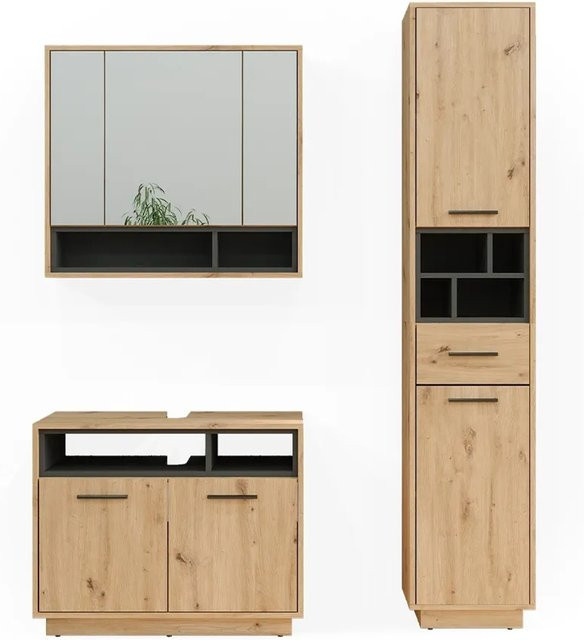 Vicco Badmöbel-Set Beatrice in Eiche und Anthrazit, modernes 3-teiliges Badezimmer-Set bestehend aus Spiegelschrank, Waschtischunterschrank und Hochschrank - Bild 2