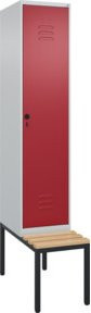 C+P Spind Classic PLUS Garderobenschrank mit Sitzbank, 1 Abteil, B/T/H: 212 x 40 x 81,5 cm, Sicherheits-Drehriegel, 4 Garderobenhaken und mittige Trennwand, Buche-Hartholz und Stahl - Bild 1