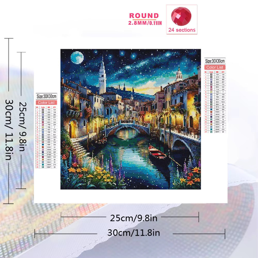 Momoart Diamant-Stickerei Venedig Landschaft DIY Malset mit Brücke und Fluss, Mehrfarbig, B/T/H: 20 x 20 x 20 cm - Bild 2