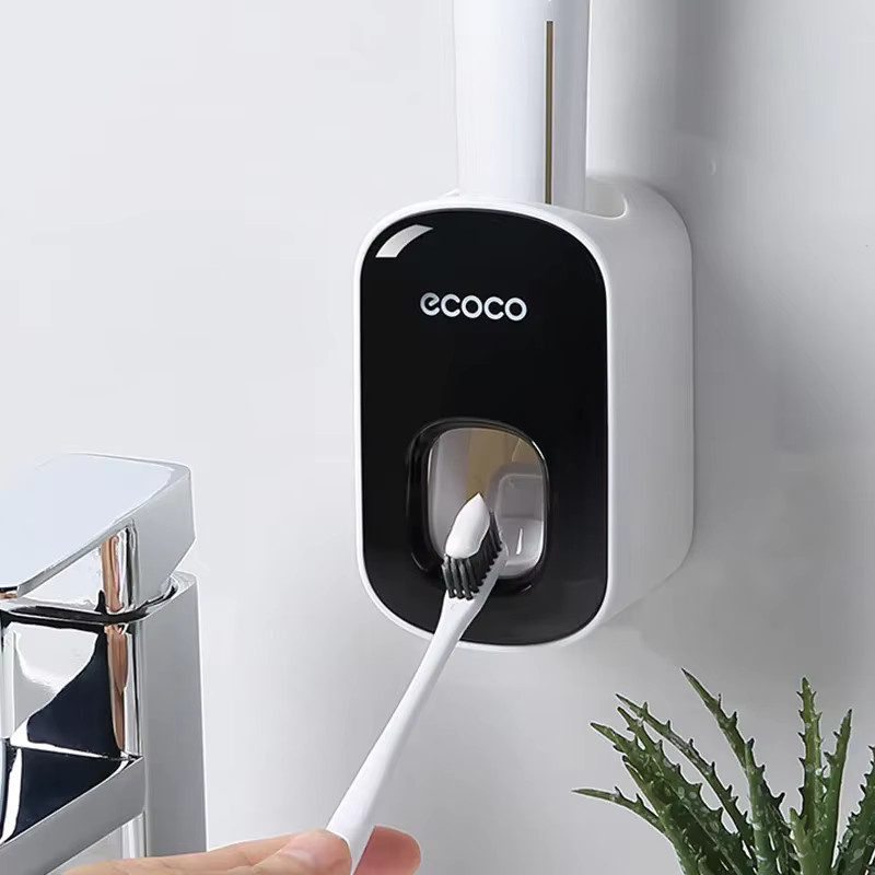Ecoco Badezimmer Zubehör Set mit automatischem Zahnpasta Spender und staubgeschütztem Zahnbürstenhalter in Weiß - Bild 3