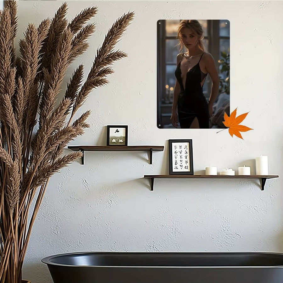 Elegantes Metall-Wandkunst Porträt in Schwarz und Gold von CIFBUY, rechteckiges Frauen-Kunstwerk mit Samt-Textur für dein Schlafzimmer - Bild 4