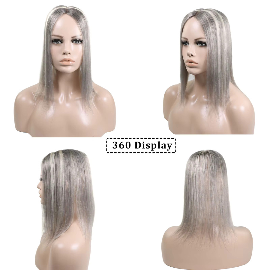 Bfirehair Mono Haarteil mit PU-Echthaar-Topper, Grau, 35,6 cm, Damen - Bild 4