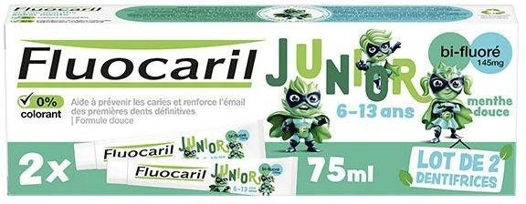 Fluocaril Junior Zahnpasta, Sanfte Minze, 2x75ml, Kinder - Bild 1