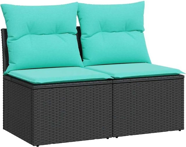 vidaXL 2-teilige Garten-Sofagarnitur aus Polyrattan mit Kissen in Schwarz und Blau/Türkis für Terrasse und Garten - Bild 1