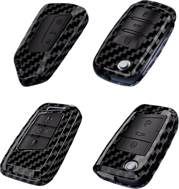 Kuvi Schlüsselhülle aus Carbon Fiber und ABS für VW Volkswagen Polo Tiguan Passat B8 Magotan Golf Jetta und Skoda Octavia in Schwarz - Bild 1