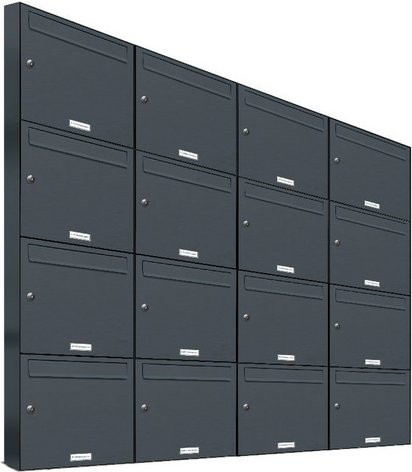 AL Briefkasten-System für 16 Parteien, Aufputzmontage, grau, B/H/T: 153,518 x 136,8 x 11,6 cm - Bild 1