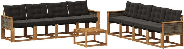 vidaXL Outdoor-Sofagarnitur aus Akazienholz mit 9 Kissen in Natur und Schwarz - Bild 1