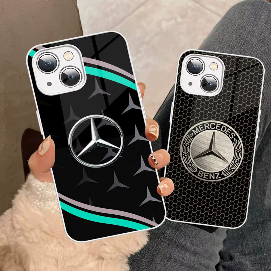 Mercedes-Benz Panzerglas Schutzfolie in Schwarz für iPhone 11 12 13 14 Pro Max Mini XR XS und 14 Plus - Bild 4