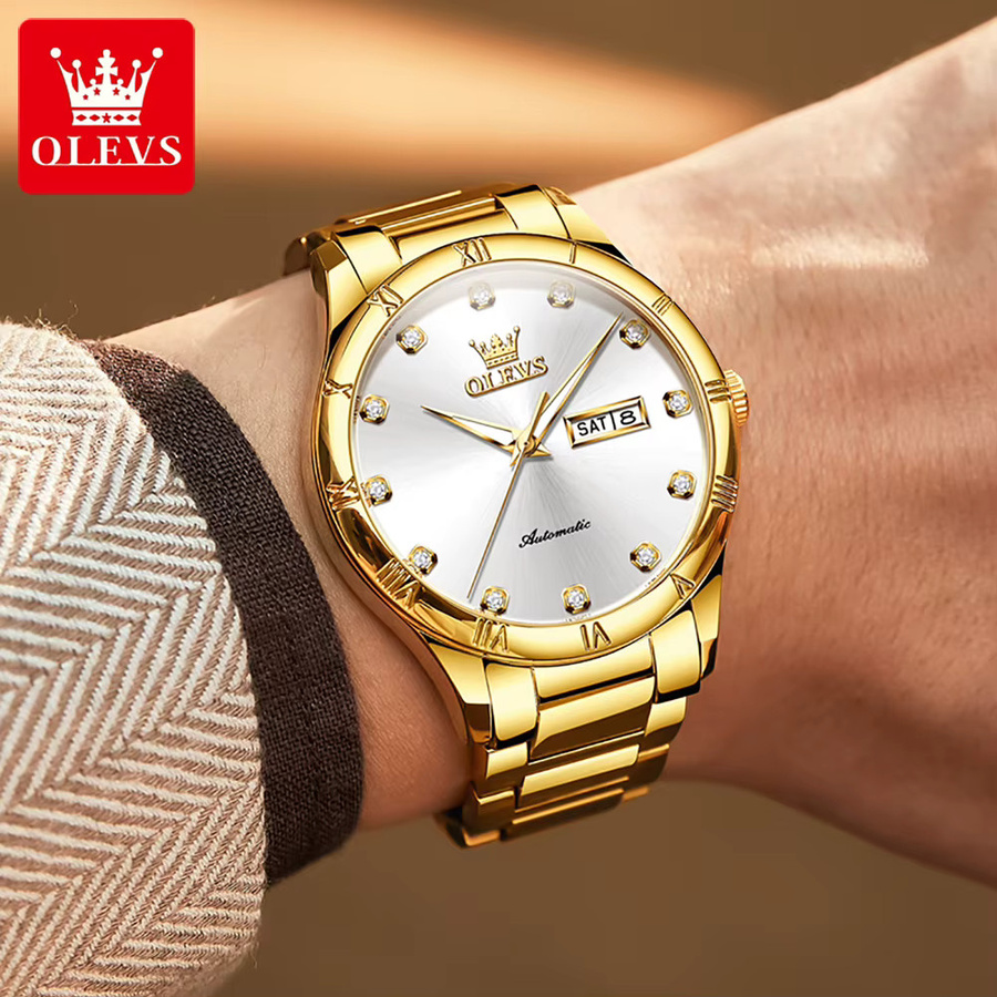 OLEVS Armbanduhr, Mechanische Uhr, Edelstahl, Silber, Gold, Diamant, Herren - Bild 3