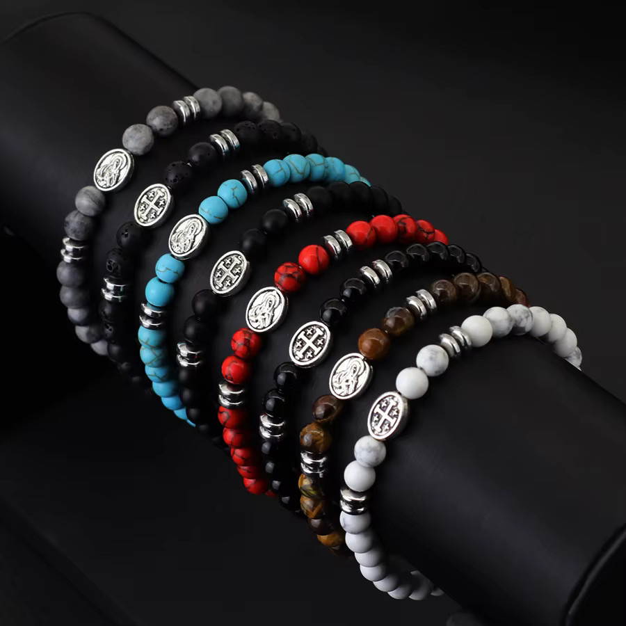 Noter Herren-Armband, Lava-Türkis, Tigeraugen-Stein, Kreuz-Symbol - Bild 2