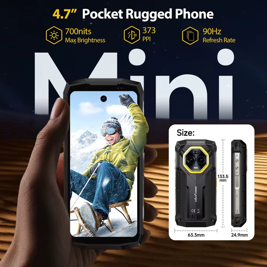 Ulefone Armor Mini 20 Pro 5G Robustes Smartphone in Schwarz mit 4,7 Zoll Display, 64MP Nachtkamera, 256GB ROM, 16GB RAM und 6200mAh Akku, Android 14 - Bild 2