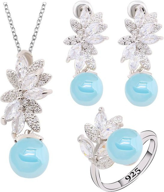YIRAN Jewelry Halskette und Ohrringe, Kupfer, Perle, Zirkonia, Weiß, Damen - Bild 1
