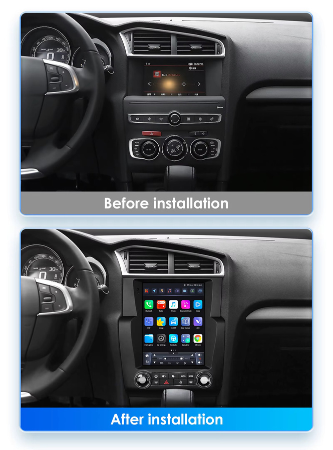 Hizpo Android Autoradio mit 9,7 Zoll Tesla Style vertikalem Bildschirm für Citroen C4 C4L DS4 2013-2017 mit Carplay, GPS, 4G und Bluetooth in Schwarz - Bild 2