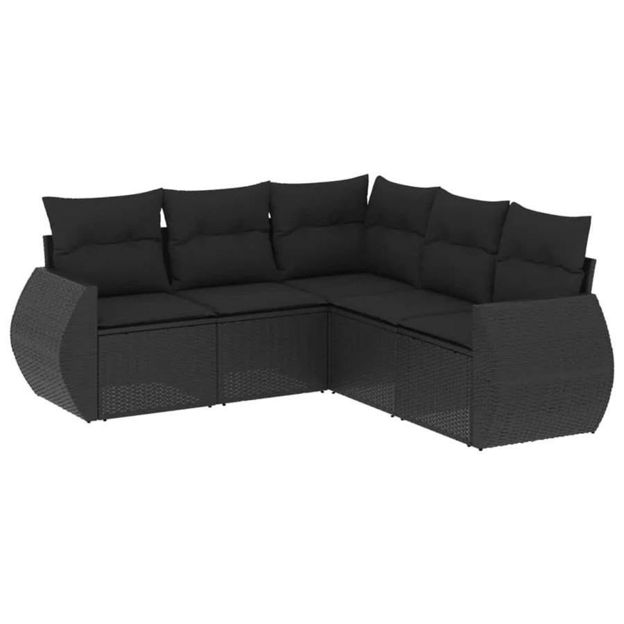 vidaXL 5-tlg. Garten-Sofagarnitur aus Poly-Rattan in Schwarz mit Kissen und L-Form - Bild 2