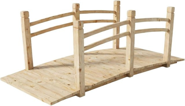 Relaxdays Gartenbrücke aus Tannenholz in Braun, rustikale Bogenform, wetterfest, B/T/H: 150 x 55 x 67 cm - Bild 1