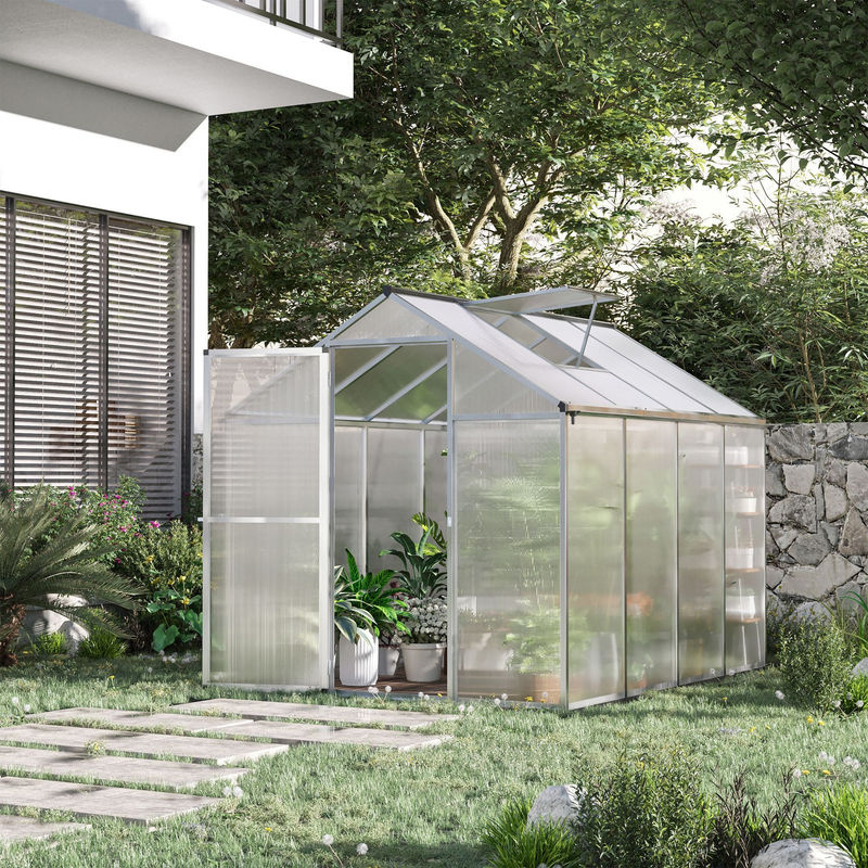 Outsunny Gewächshaus aus Aluminium und Polycarbonat mit Lüftungsfenster und Türriegel, B/T/H: 190 x 242 x 195 cm - Bild 2