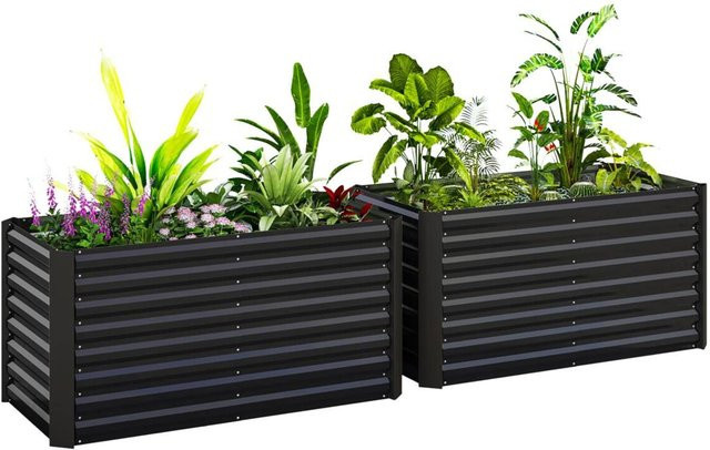 Outsunny 2er-Set Hochbeet aus verzinktem Stahl in Dunkelgrau, B/T/H: 120 x 60 x 60 cm - Bild 3