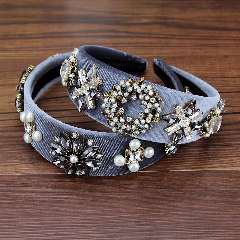 FirstStar Stirnband, Vintage, Grau, Kristall, Perle, Diamant, Damen - Bild 1
