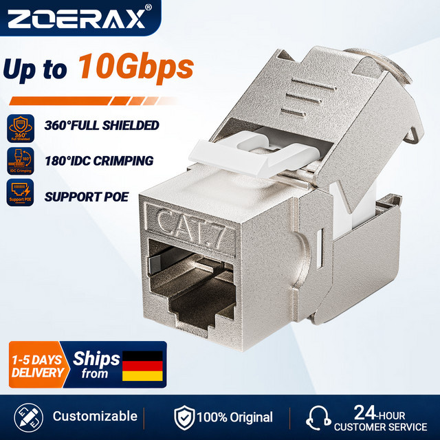 ZoeRax RJ45 Keystone Jack STP Moduladapter Cat7 Cat6a werkzeugloser 180-Grad-Koppler aus Zinklegierung für Ethernet LAN - Bild 1