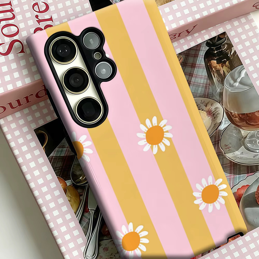 Stoßfeste Handyhülle mit gelben Gänseblümchen-Streifen für Samsung Galaxy S25 Ultra, S24 und S23 Ultra Plus in Gelb und Multicolour - Bild 3