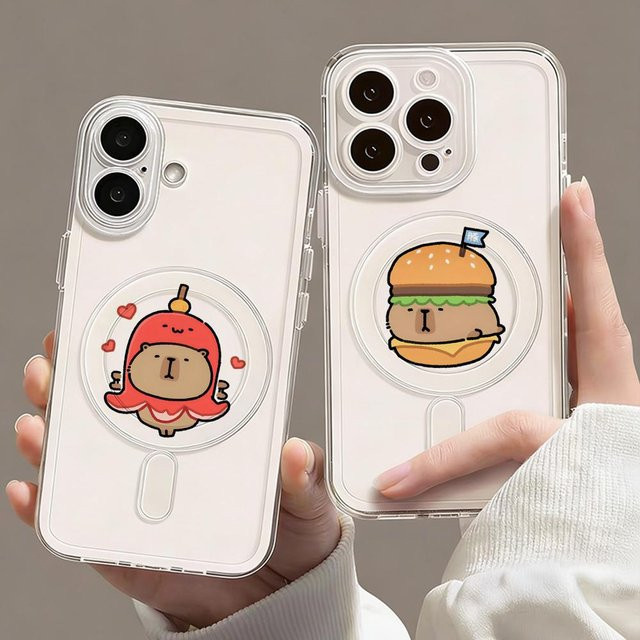 Transparente Capybara Handyhülle für Apple iPhone 12 bis 17 Pro Max Plus mit Magnetfunktion und kabellosem Laden - Bild 1