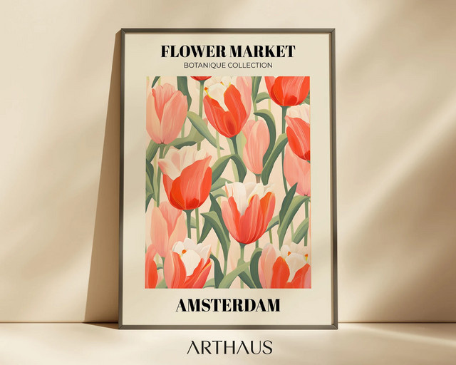 Botanischer Wandkunst-Poster Blumenmarkt Amsterdam in Mehrfarbig - Bild 1