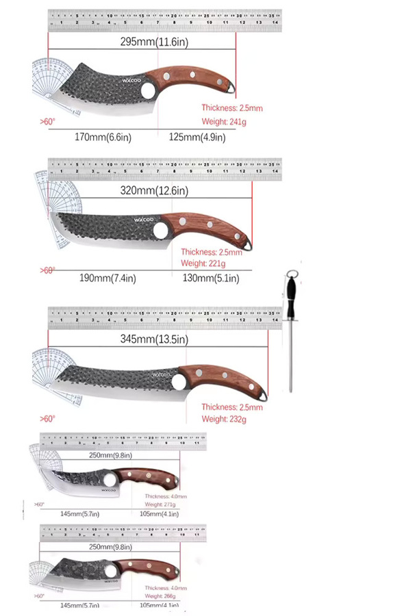 WXCOO Handgeschmiedetes Edelstahl-Küchenmesser mit braunem Holzgriff als multifunktionales Ausbeinemesser für Obst und Gemüse - Bild 4