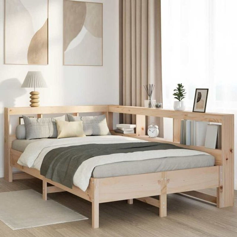Vidaxl Massivholzbett aus Kiefer im Landhaus- und Skandinavischen Stil, Farbe Natur oder Weiß, B/T/H: 135 x 190 x 80 cm - Bild 1