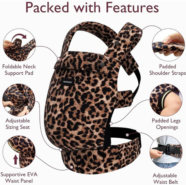 Momcozy Babytrage mit Schnalle in Leopard-Optik, Mehrfarbig/Braun aus Baumwolle - Bild 1
