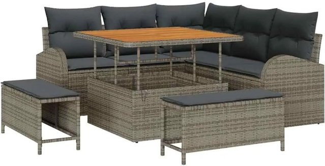 vidaXL Garten-Sofa-Set 8-teilig in Grau mit Kissen und integriertem Stauraum für Terrasse und Garten - Bild 1